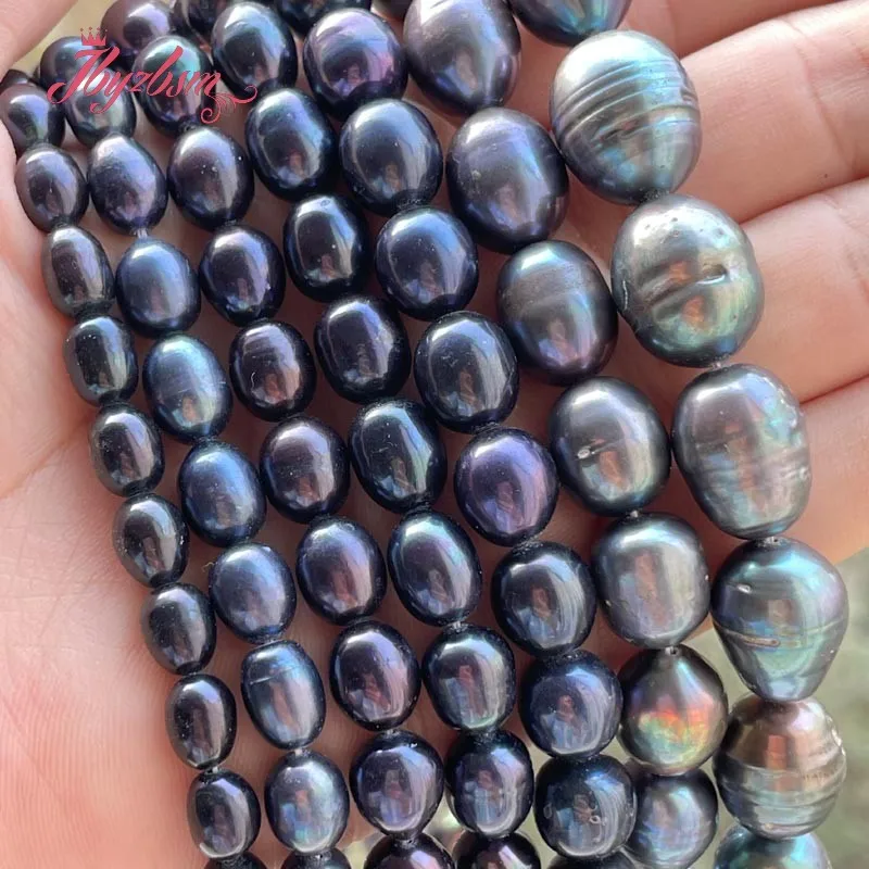 

Natural Oval Freshwater Cultured Pearl Black Loose Stone Beads For DIY Necklace Bracelet Jewelry Making Strand 15" Free Shipping