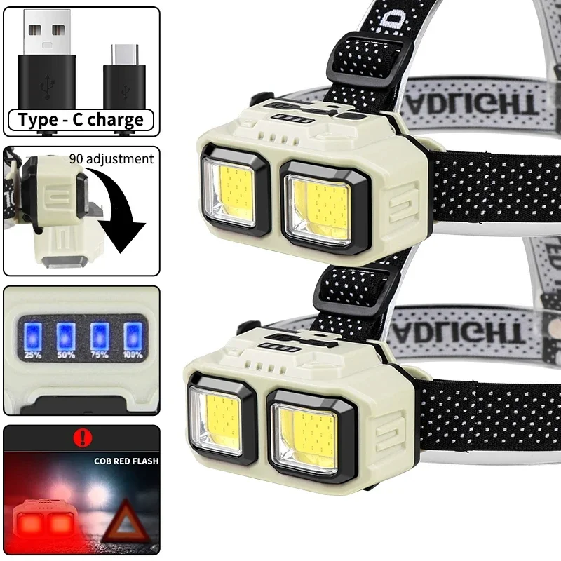 Powerful LED Headlamp COB Induction Rechargeable Head Flashlight Safety Lighting Head Torch for Outdoor Camping Cycling Fishing