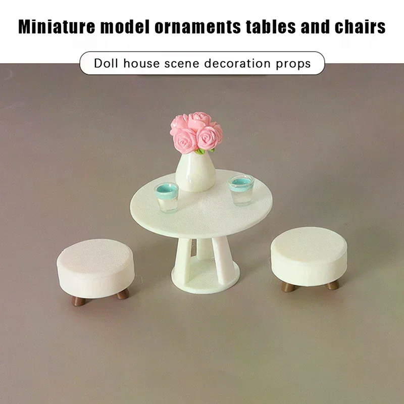 1/12 Dollhouse Miniature Simulation Round Table Stool Set Model Funiture Accessories For Doll House Decor Kids Pretend Play Toys