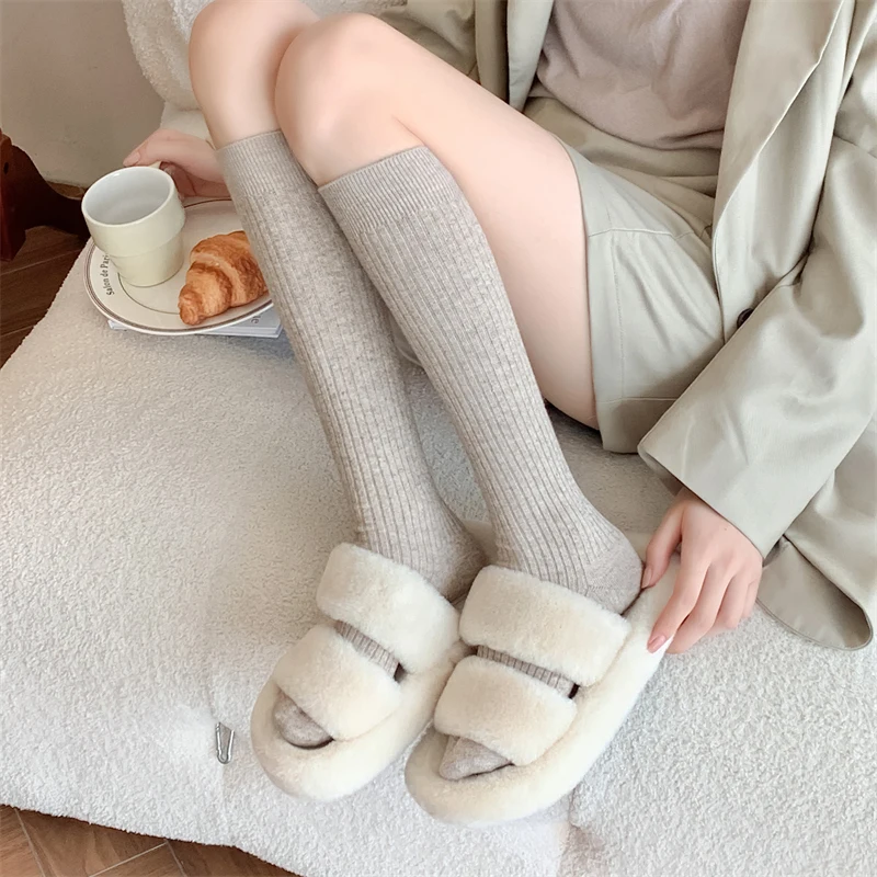 Retro Women Stockings New Fashion Autumn Casual Solid Color Japanese Style Warm Socks For Woman Soft Winter Knee High Socks Long