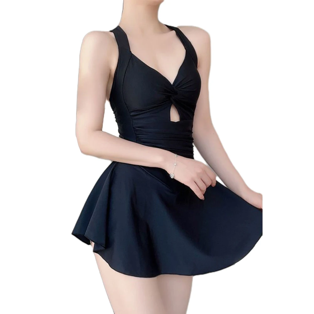 Women Swimwear High Waist Polyester Spring Dress Lined Sweet Swimsuit Swimwear Beach Dress Belly-covering Comfy