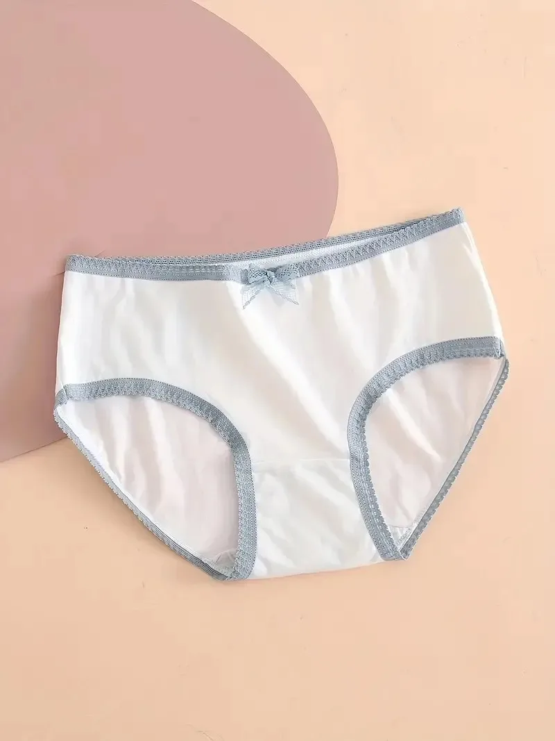 5pcs Heart Plaid Print Briefs Comfy Cute Bow Intimates Panties Women\'s Lingerie Underwear