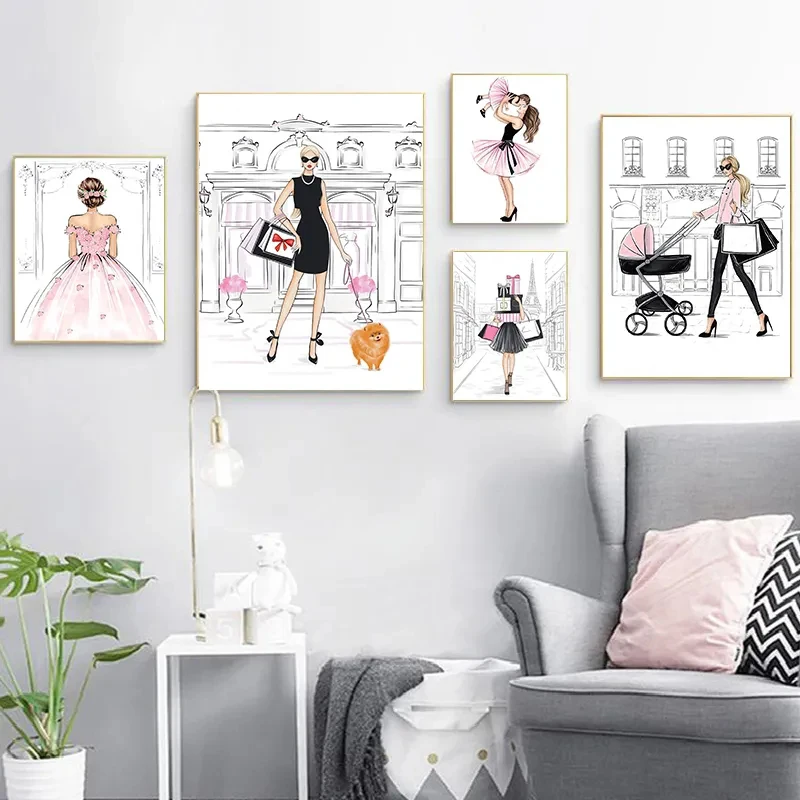 1pc frameless Canvas Painting Purple Pink Fashion Glam Women Poster Perfume Bottle Art Prints Paris Canvas Painting Girl Wall Pi