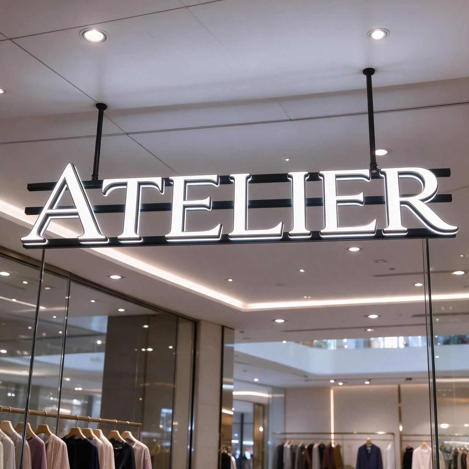 Custom Ceiling Hanging Magnetic LED Channel Letters, Custom Shop Front Illuminated Sign for Mall Clothing Boutique