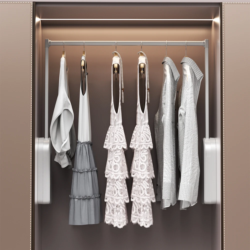 Electric Motorized Wardrobe Lift Pull Closet Rod Touch Control Adjustable Height Heavy Duty Space Saving Hanging Rail