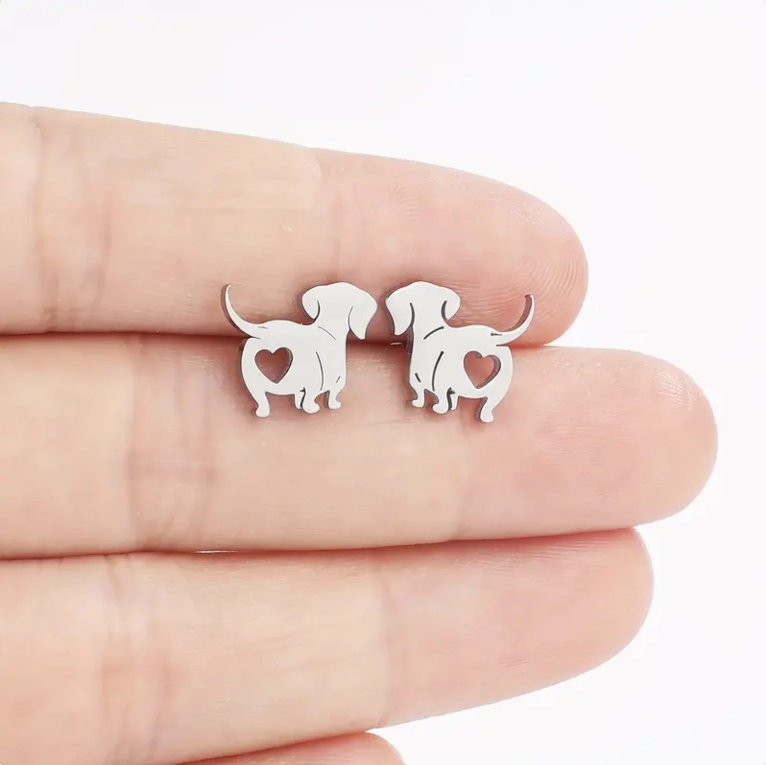 Set Of Hollow Heart Dog Shaped Stud Earrings Plated Elegant Simple Style For Women Girls Daily Wear