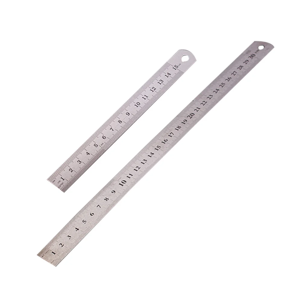 2Pcs Stainless Steel Ruler Metal Ruler High Precision Double Scale Hole Design Easy Storage for School Office Engineering
