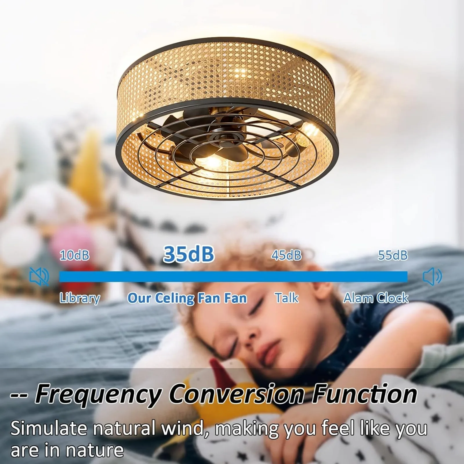 Ventilateur de Plafond US avec Lumière Encastrée, Cage de 20 Pouces, Télécommande