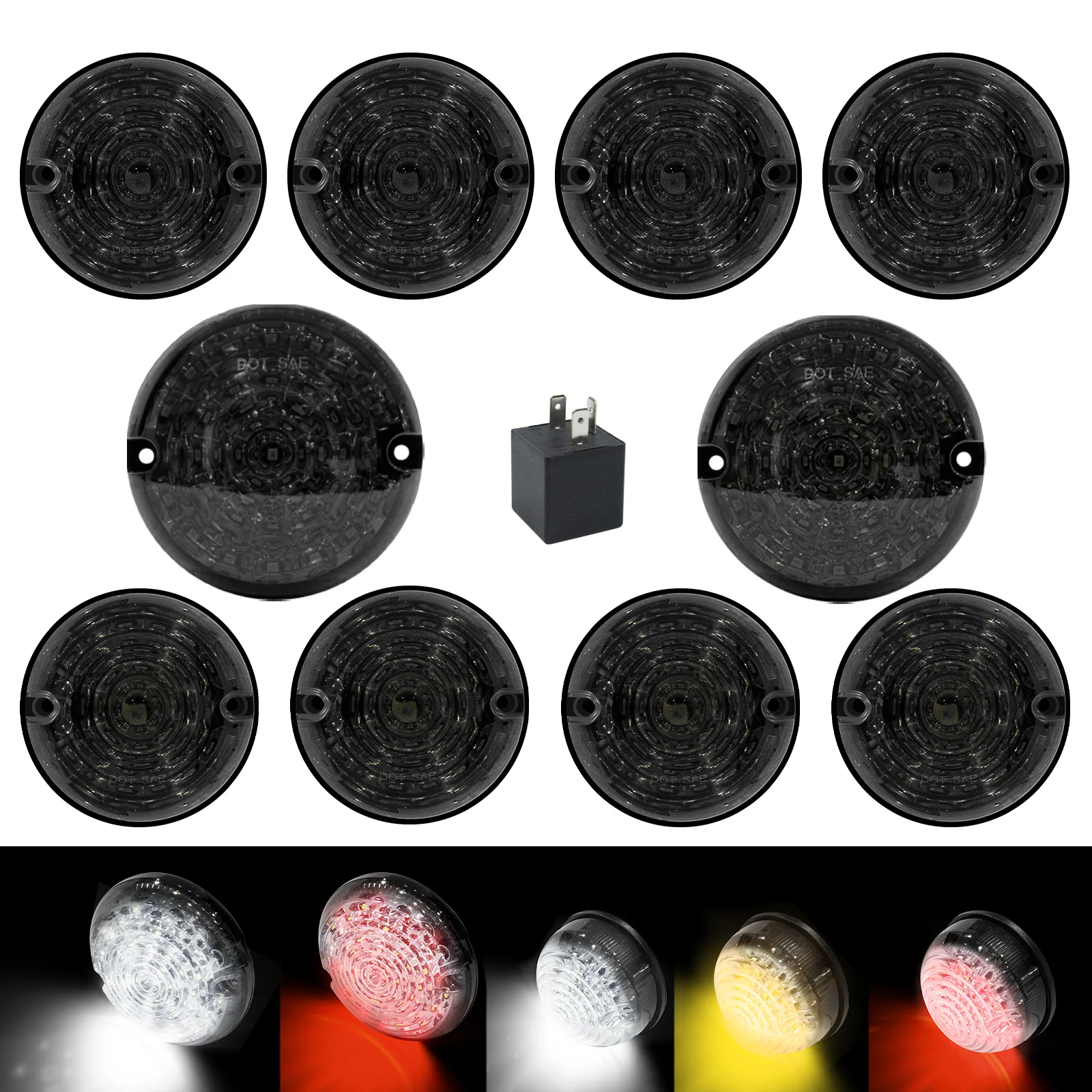 10Pcs Smoked Lens Complete Led Lamp Upgrade Kit For Land Rover Defender 1990-2016 Front Indicator Lamps Rear Fog Lights