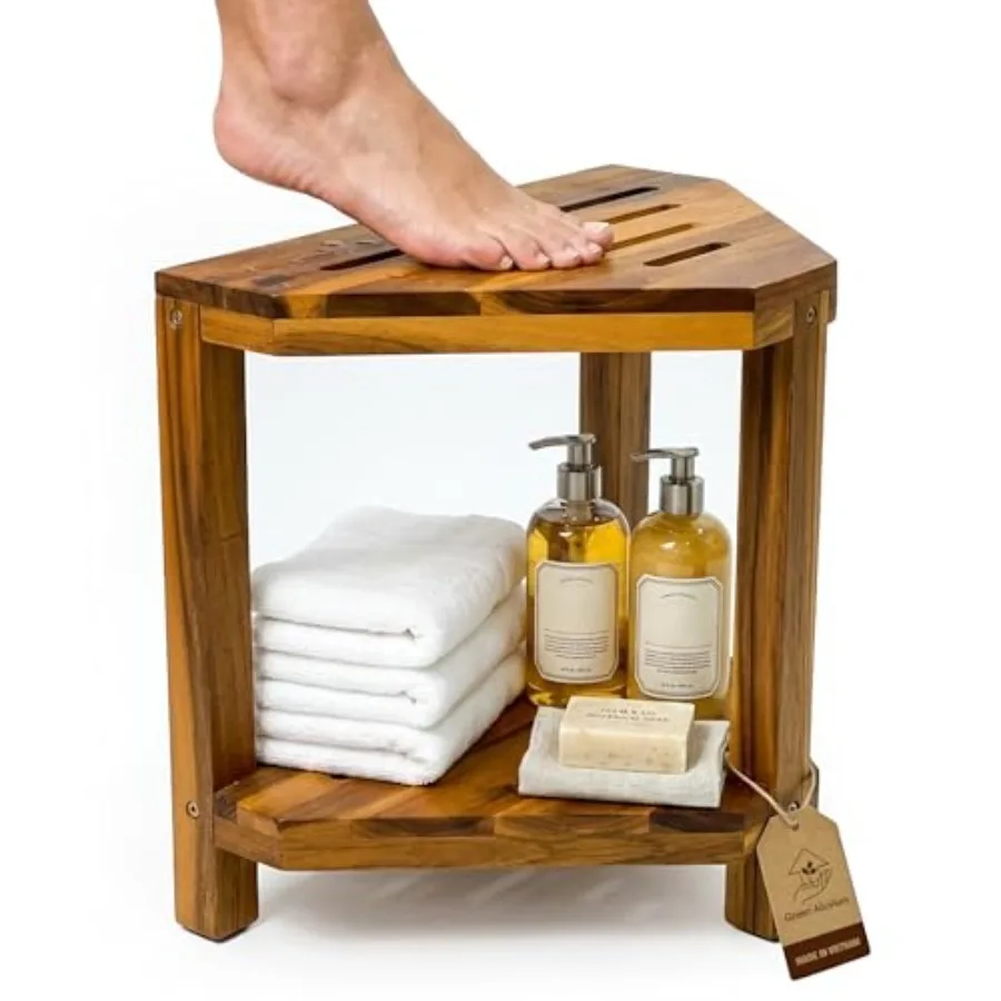 

20-дюймовая премиальная деревянная подставка-ступенька для душа – подставка для ног в ванную для бритья – угловое сиденье для душа