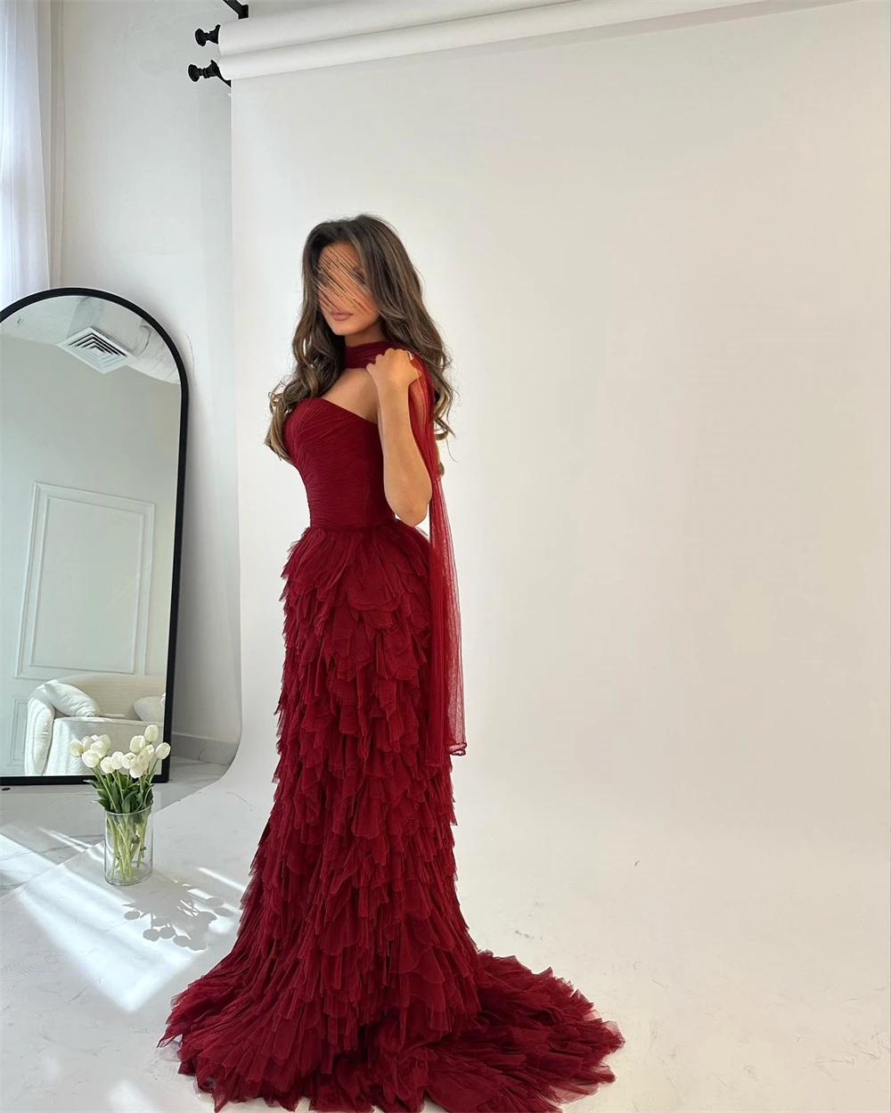 Strapless Long Sleeve Tulle فساتين سهره فاخره 2023 Formal Occasion  Evening Gown Islam فستان سهرة نسائي فخمه