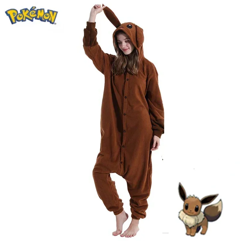 TAKARA TOMY Pokemons Kigurumi Eevee Onesie Cosplay Costume Pajamas Halloween Cartoon Christmas Winter Women Anime Homewear