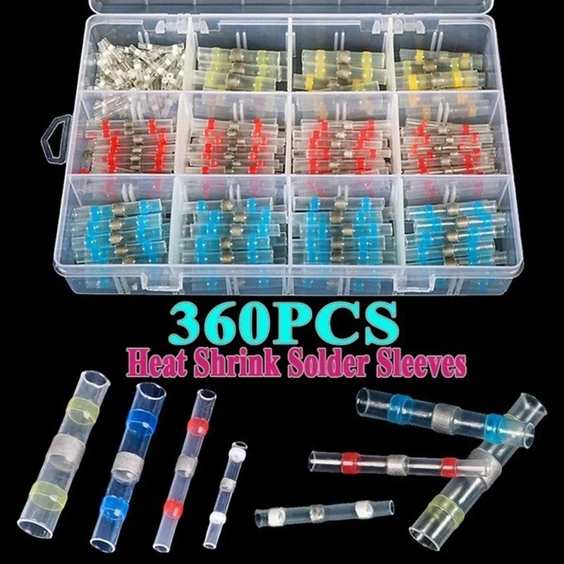 360PCS Waterproof Heat Shrink Solder Sleeves Box Wire Connector Heat Shrinkable Tubing Splice Electrical Connectors Terminator