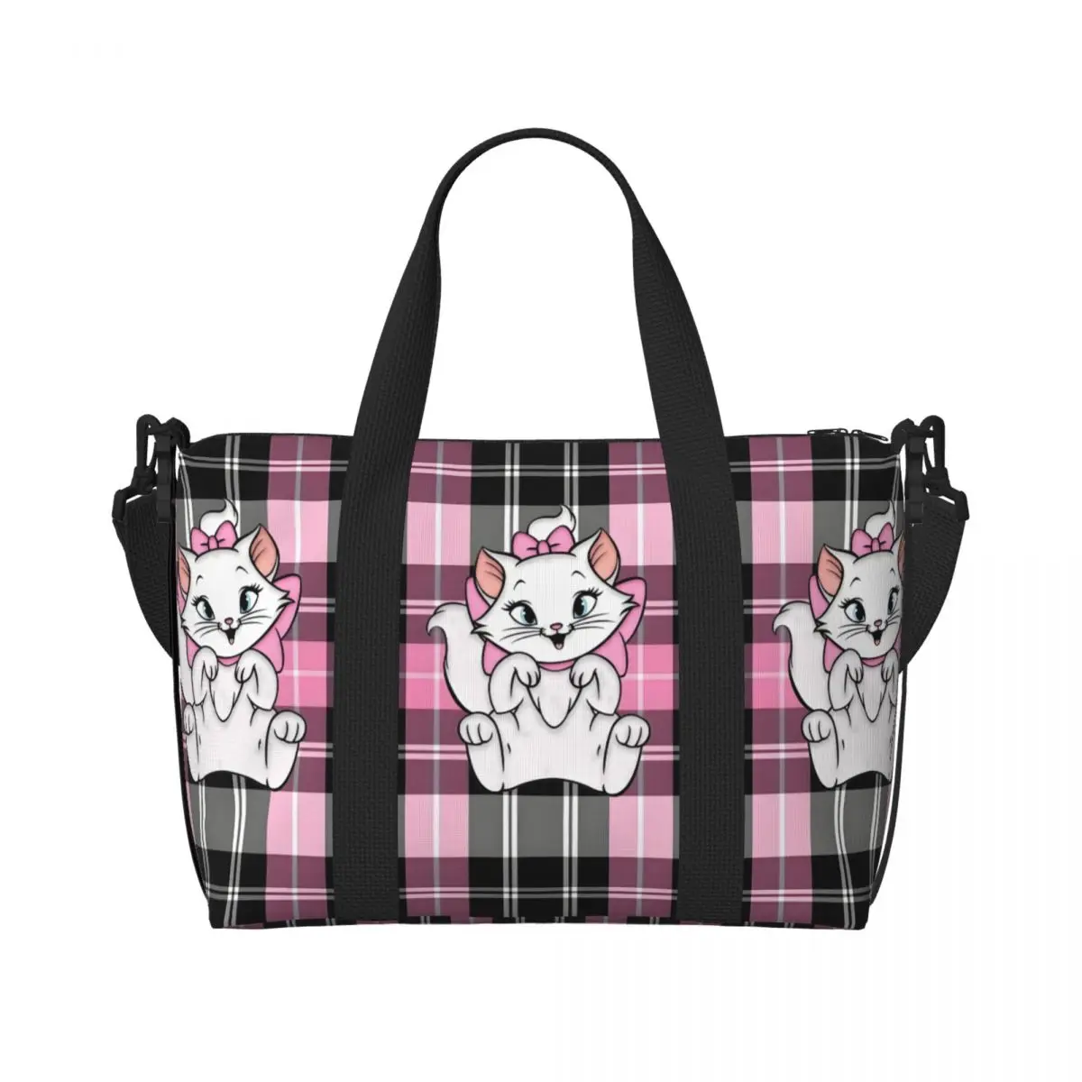 

Custom Large Marie Cat Tote Bag Women Cartoon Movie Pink Kitten Film Shopping Shoulder Gym Beach Travel Bag