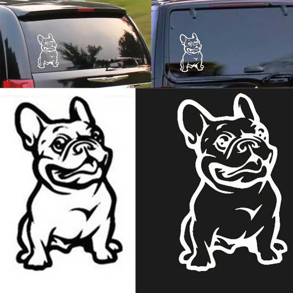 New Design Cartoon French Bulldog Car Decals Strong Adhesive Pet Decals Fashion Patterns Adorn The Car, 18cm