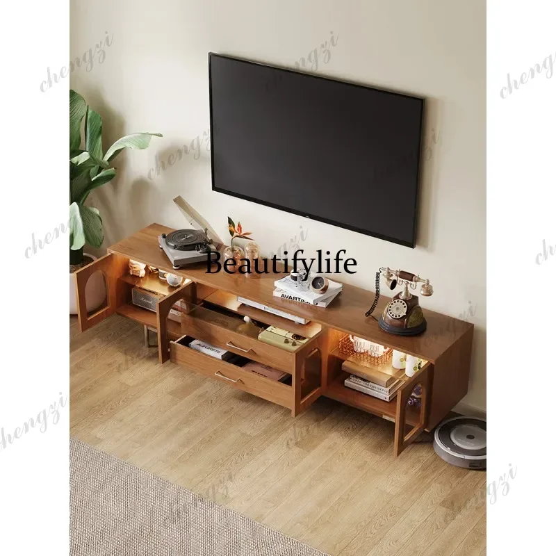 Nordic solid wood living room home glass storage small apartment retro TV cabinet m138