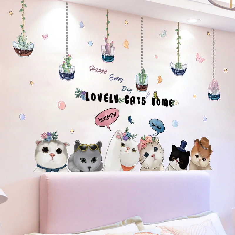 

Creative Potted Plants Wall Stickers DIY Cartoon Cats Animals Wall Decals for Kids Room Baby Bedroom Nursery House Decoration