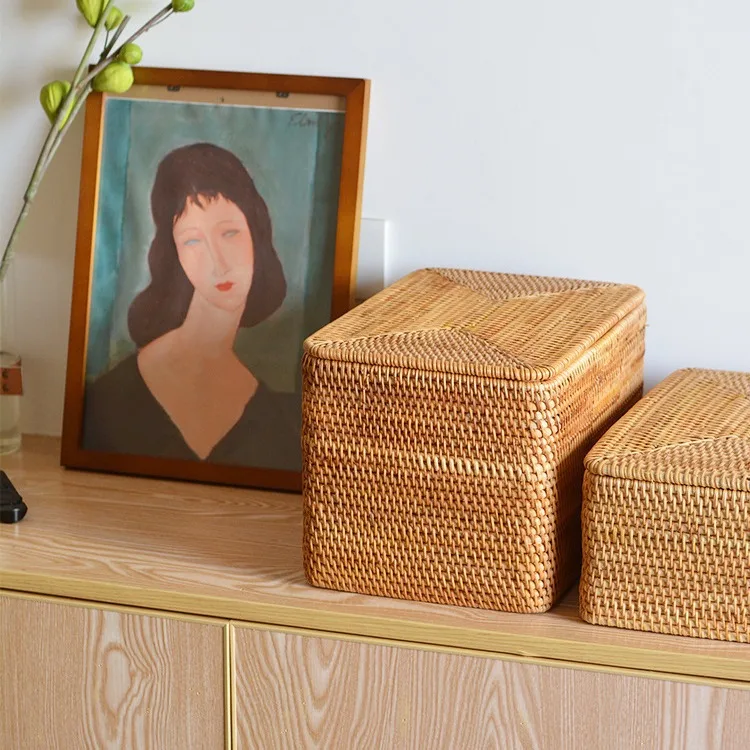 Large storage basket with lid wholesale Vietnam autumn vine Japanese desktop coffee table sundries clothing creative sorting sto