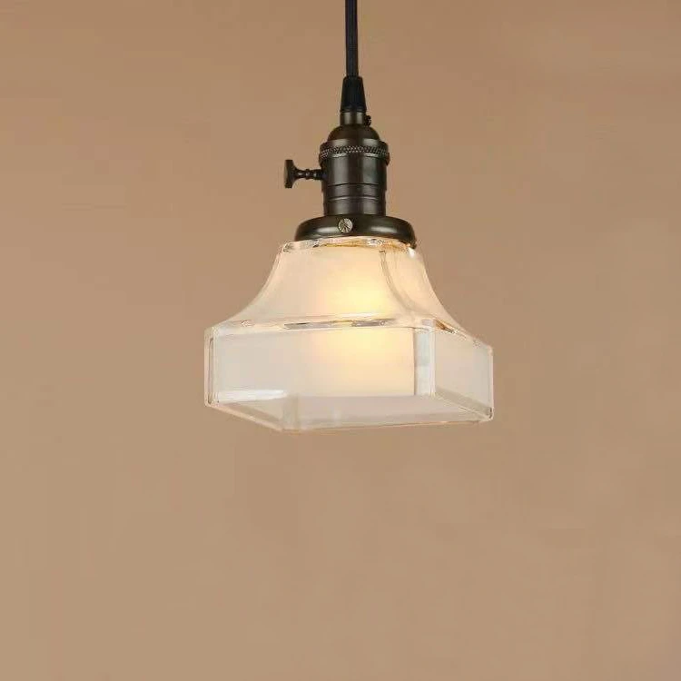 Cafe Light Square Lampshade Retro Chandelier Single Head Lamp Milk Tea Shop