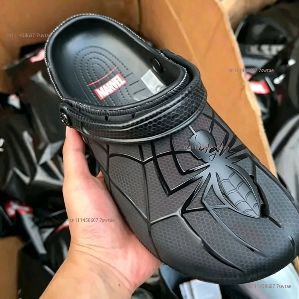 Clog Slippers Black Embossed Spider Web Eva Sandals Lightweight Non-Slip Adjustable Heel Strap Shoes for Indoor Outdoor Summer