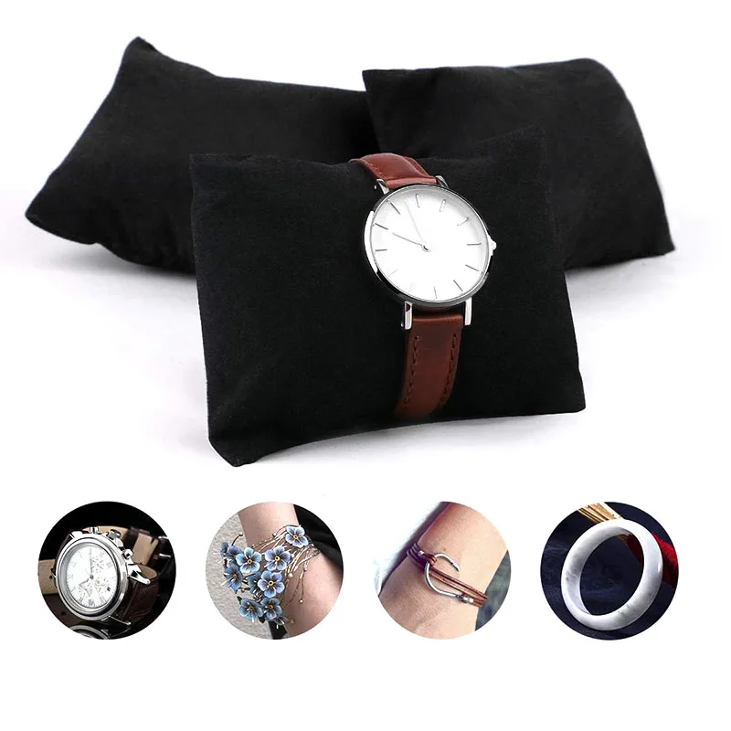 12 Pack Small Black Watch Pillow Velvet Bracelet Pillow Jewelry Displays Watch Bracelet Bangle Cushions Stand for Boxs