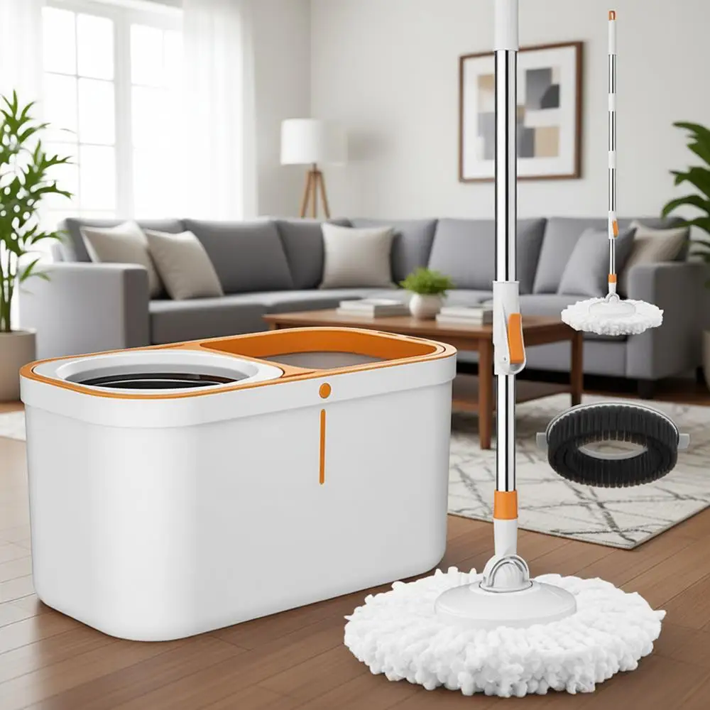 

Набор для уборки: швабра с удлиненной ручкой, ведро с отжимом, 61 шт. насадок для швабры, 5 сменных насадок и щетка для чистки