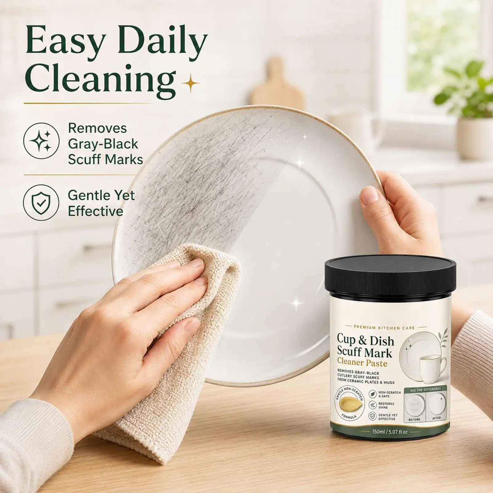 Tableware Cleaner 150ml Metal Mark Removal Deep Cleaning Cream Cup Dish Scuff Mark Cleaner Paste for Pottery Plates Bowls Dish