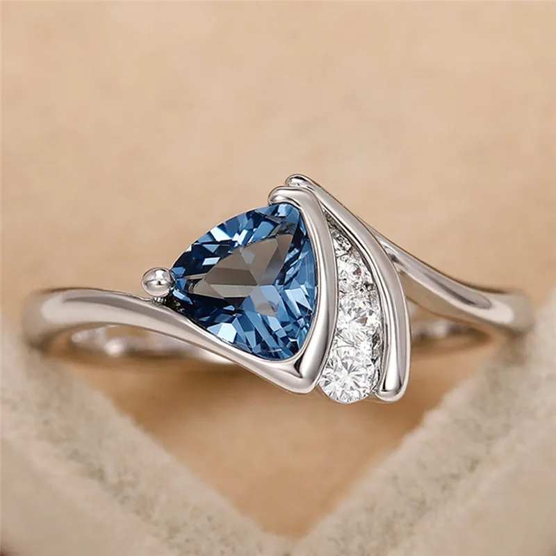 925 Sterling Silver Blue Cubic Zirconia Ring for Women High Quality Band Wedding Rings Anniversary Gift