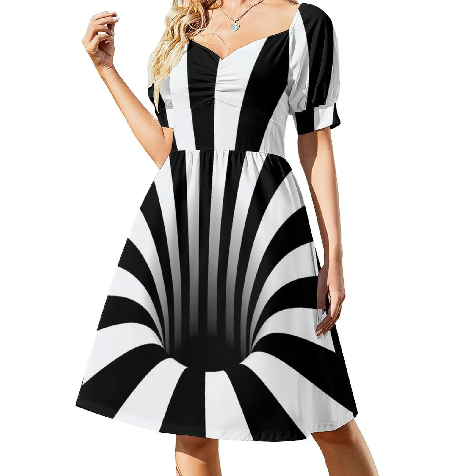 

Optical Illusion Black Hole Lines (Black/White) Short Sleeved Dress Women's summer skirt women's fashion dresses Dress