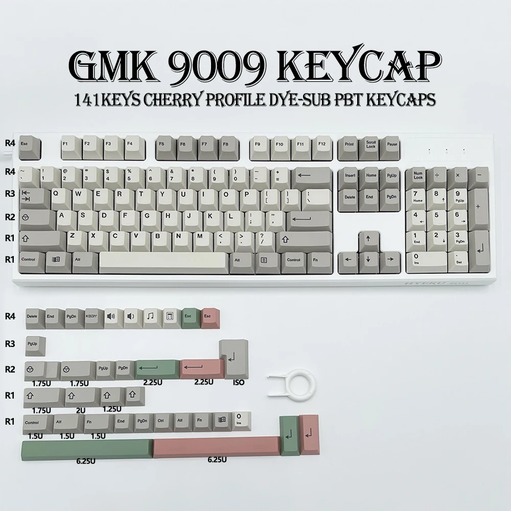 GMKfans-GBros9009 PBT Keycap, Retro, None Profile, ISO 141 Key Caps Set, Mechanical Gaming Keyboard, btDIY, DYE-SUB Keycaps