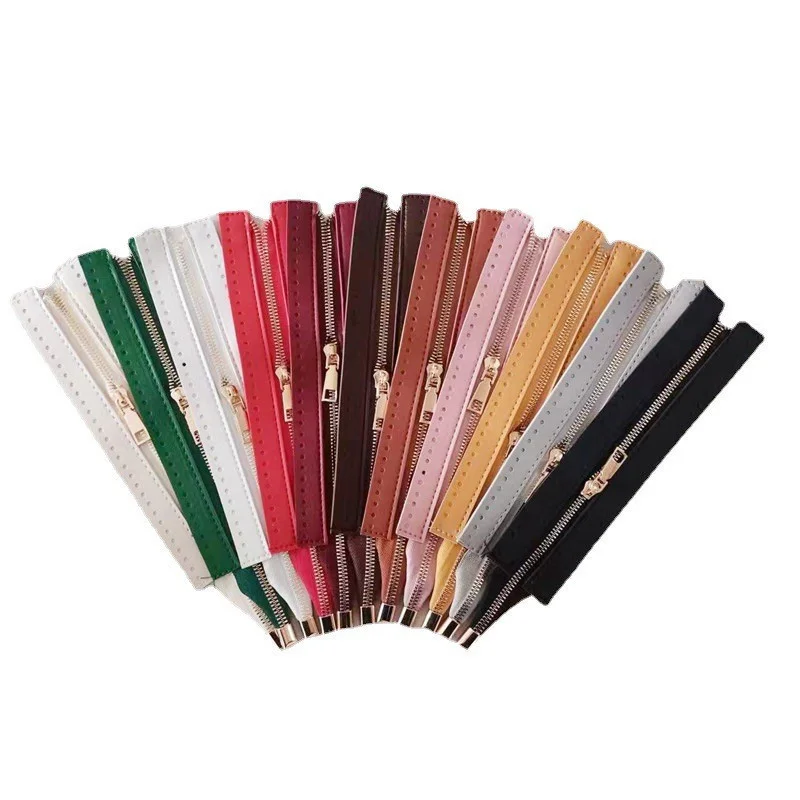 1pc 24cm Pu Leather Bag Hardware Zipper DIY Replaceable Sewing Metal Zipper Accessories For Handbag Clothes Wallet Supplies