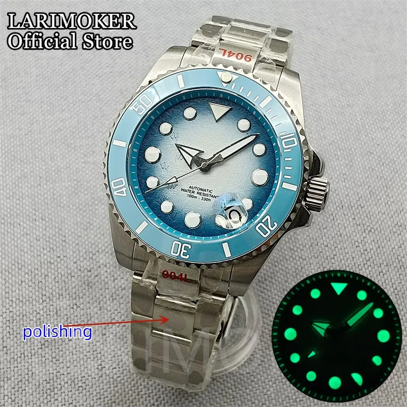 

LARIMOKER 40mm Blue Bezel Dial 4.5-bit date Luminous Japan NH35A Automatic Movement Mens Watch Oysters/Jubilee Bracele