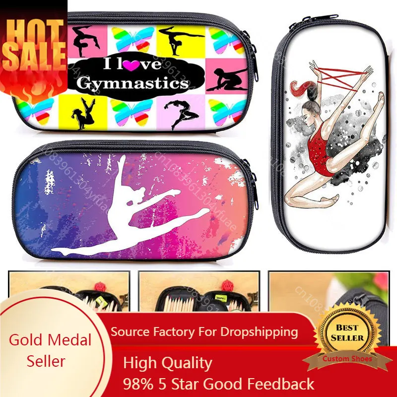 

Elegant Gymnastics Art Print Cosmetic Bag Women Pencil Case Girls Stationary Bags Canvas Pencil Box Teenagers School Supplies