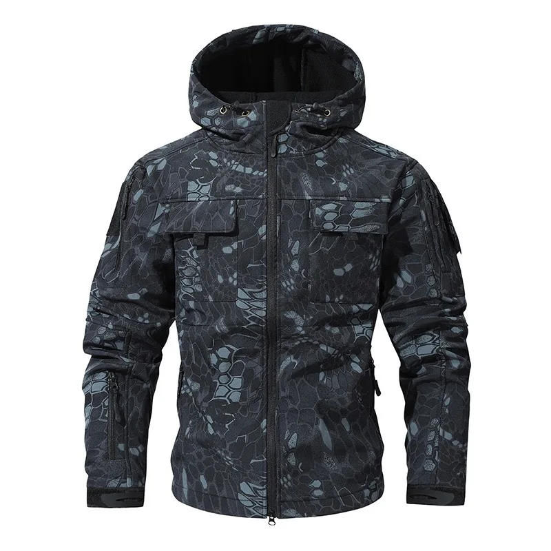 Men's Camouflage Soft Shell Assault Jacket Hooded Loose Functional Workwear Tactical Military Style