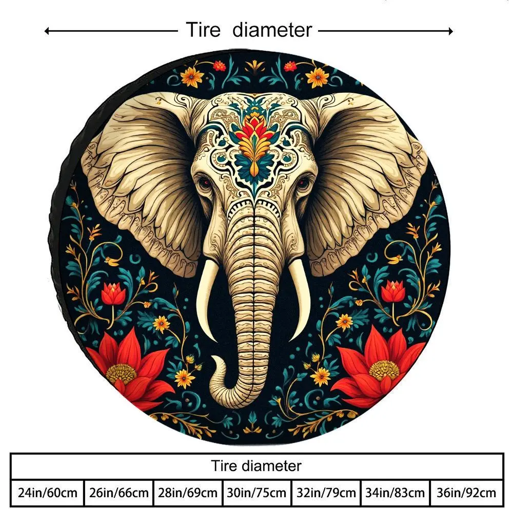 Exotic Auspicious Elephant For Lotus Car Tire Cover - Exquisite Intricate Floral Art Print Spare Wheel Protector, High-Density
