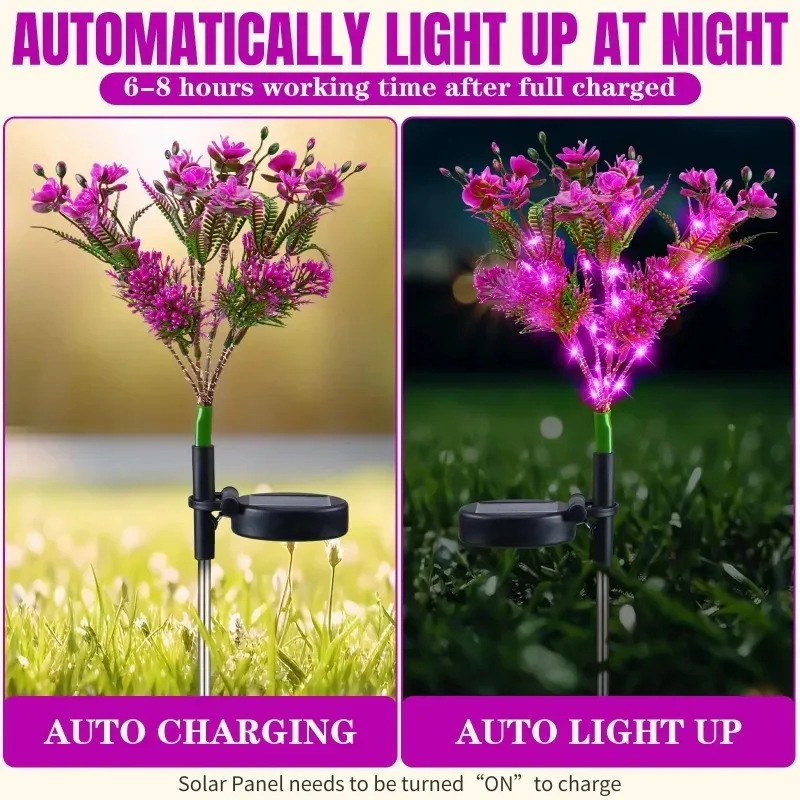Outdoor Solar Butterfly Orchid Lights Purple Flower Branch Stakes for Garden Lawn Corridor Yard Landscape Decorative Lighting