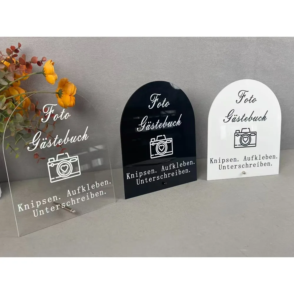 

3D Wedding Guest Sign In Card With Camera Icon And German Logo Photo Taking Pasting Signature Guide Sign For Wedding,Parties