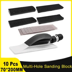 70×200MM Hand Multi-Hole Sanding Block Kit 10Pcs Dust Extraction Grip Face Block for Dust-Free Wood Polishing Car Detailing