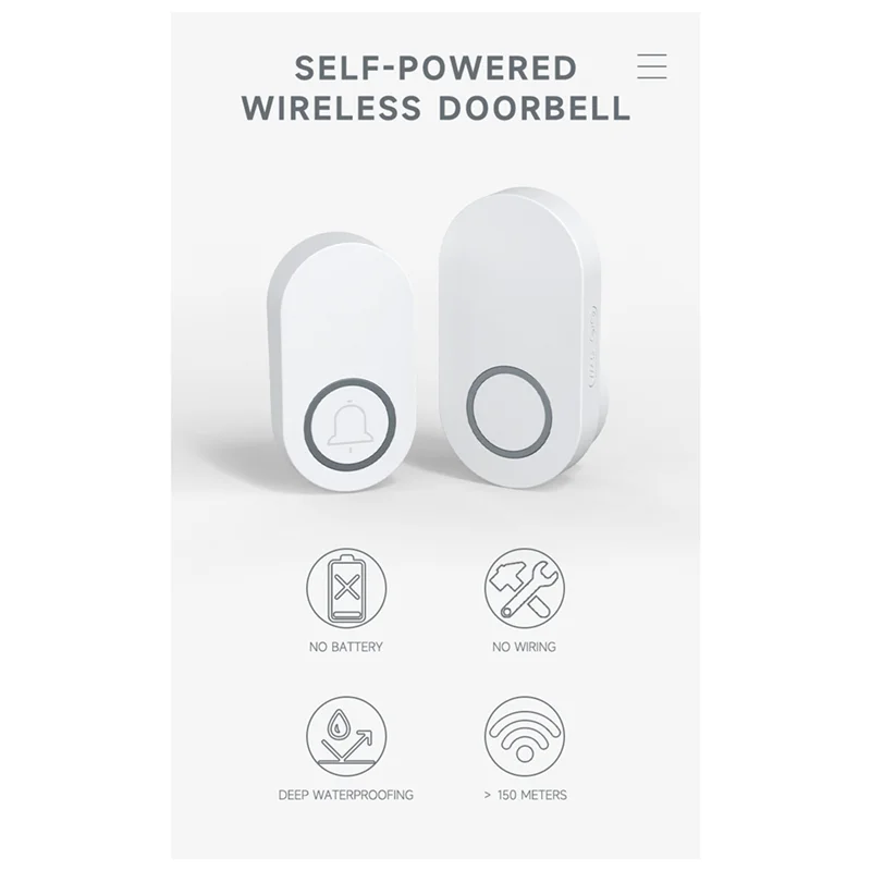 SQPP-Neue kabellose Türklingel für den Außenbereich, Smart-Home-Türklingel, 60 Klingeltöne, laute Lautstärke, Zuhause, Willkommen, wasserdicht, keine Verkabelung, EU-Stecker