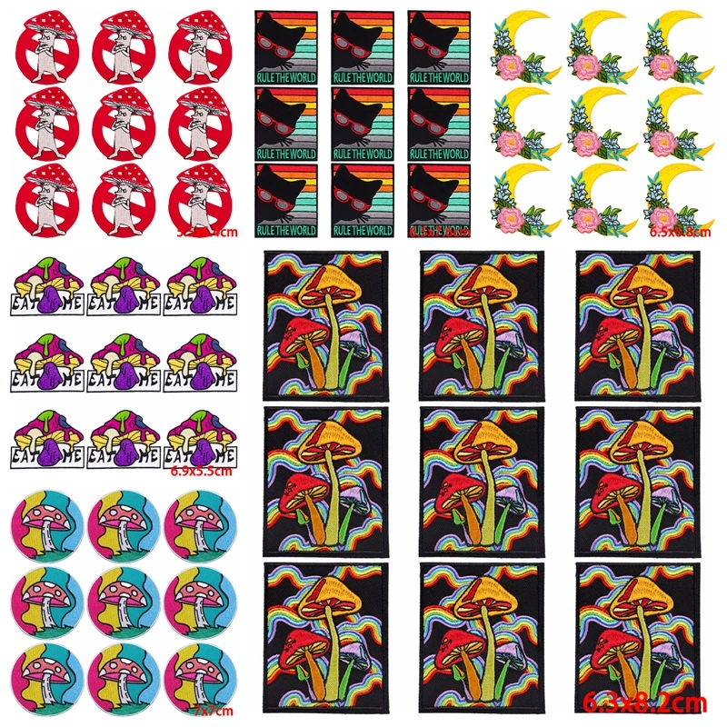 10 pcs/lot wholesale Colorful Mushroom Embroidery Patch DIY Iron On Patches For Clothing Thermoadhesive Patches On Clothes Badge