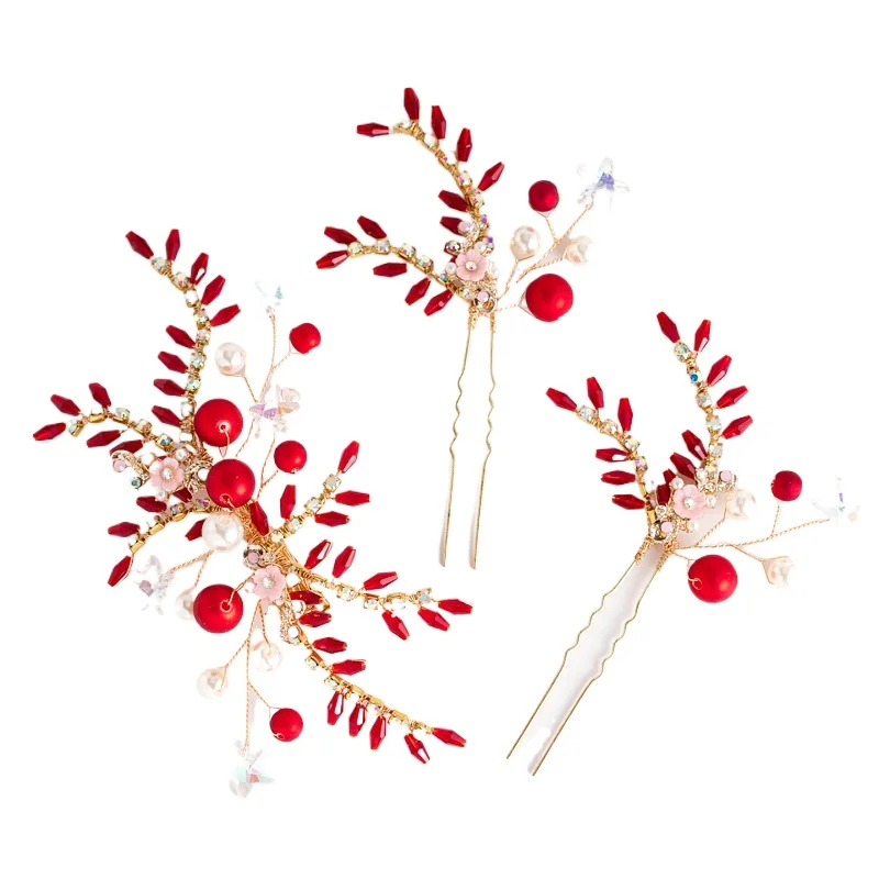 Red bridal headgear super fairy new wedding simple dress hair accessories
