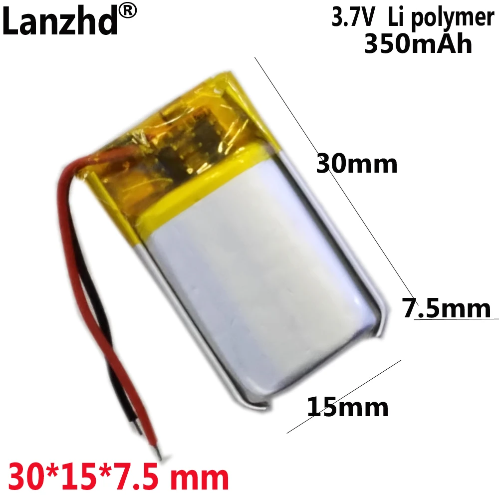 3.7V 350mAh Li Polymer Battery 751530 for Bluetooth headphone Bluetooth speaker car recorder 751534 headset Battery