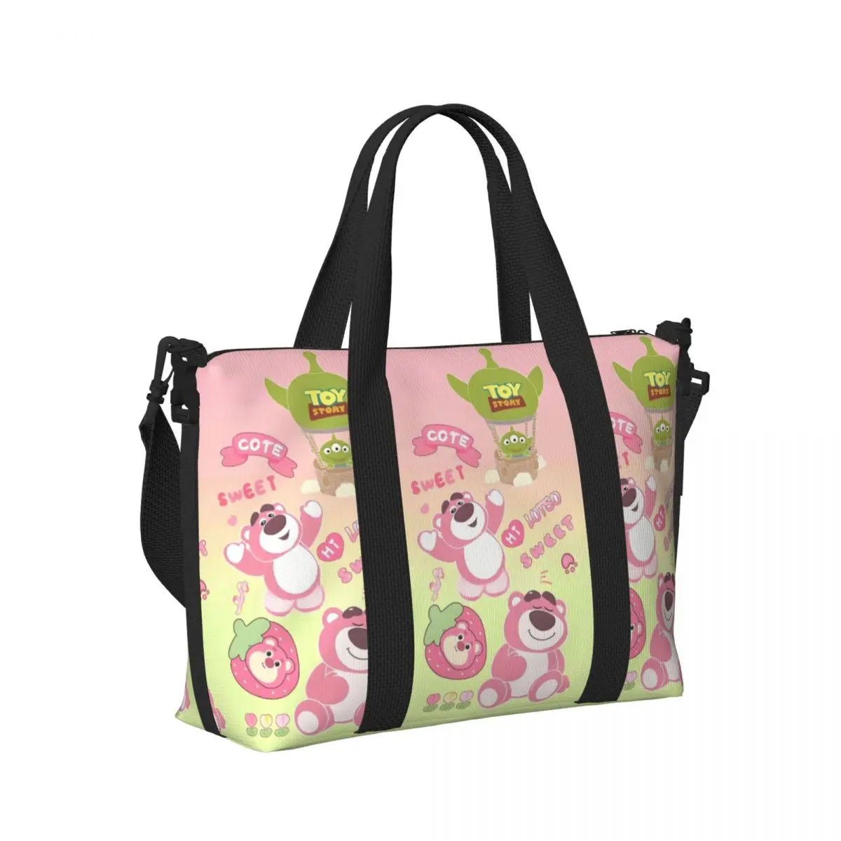 Tas Tote Lotso Custom Wanita Kapasitas Besar Motif Beruang Kartun untuk Pantai, Gym, dan Perjalanan