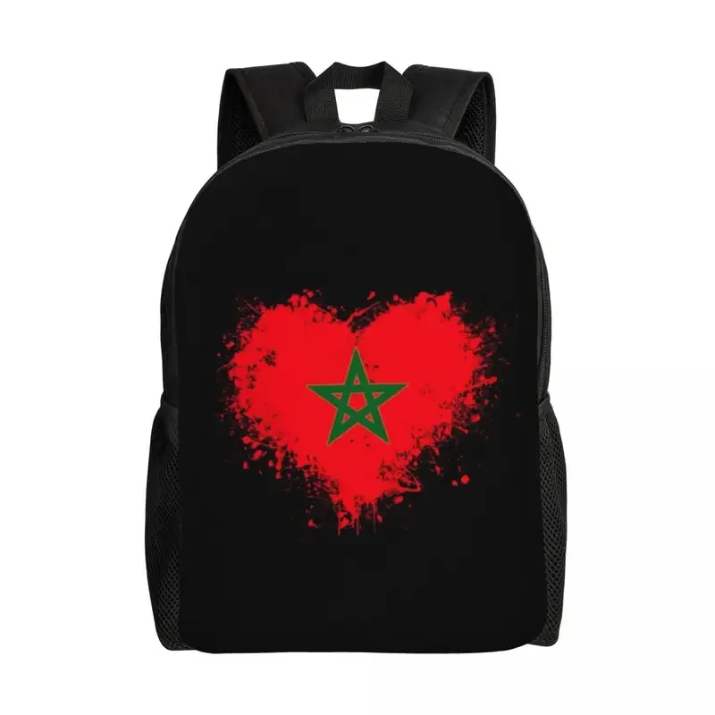 3D Print Morocco Flag Heart Backpack Moorish Moroccan Patriotic College School Travel Bags Women Men Bookbag Fits 15 Inch Laptop