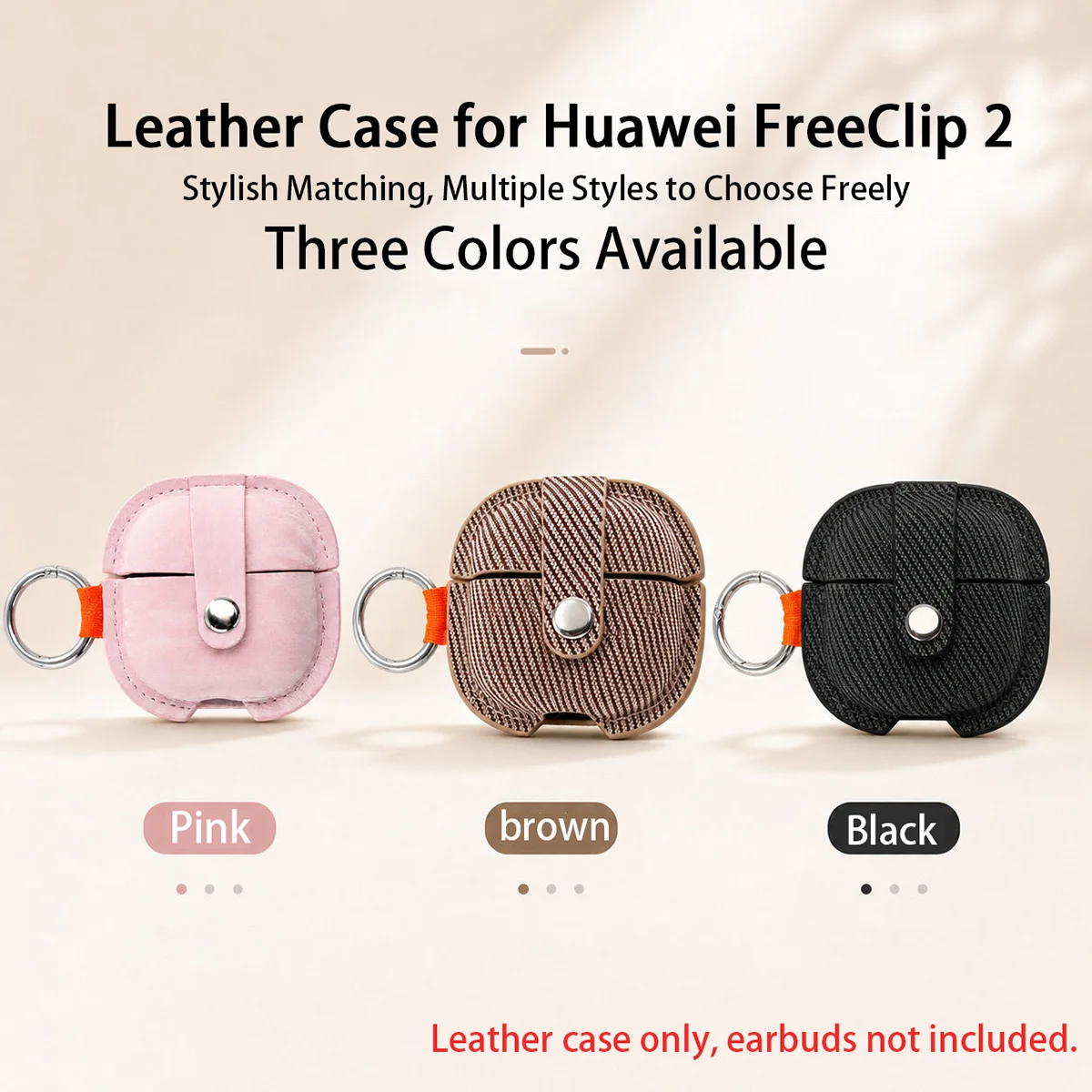 For Huawei FreeClip 2 Case PU Leather Earphone Case for HUAWEI Free Clip 2 Charging Box Protective Cover With Keychain Anti-Lost