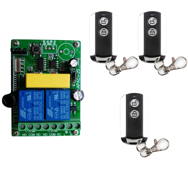 220V Wireless Switch 433MHz Light Remote Control Switch 2CH 10A Relay Module Universal Transmitter KeyFob for Smart Home LED Fan