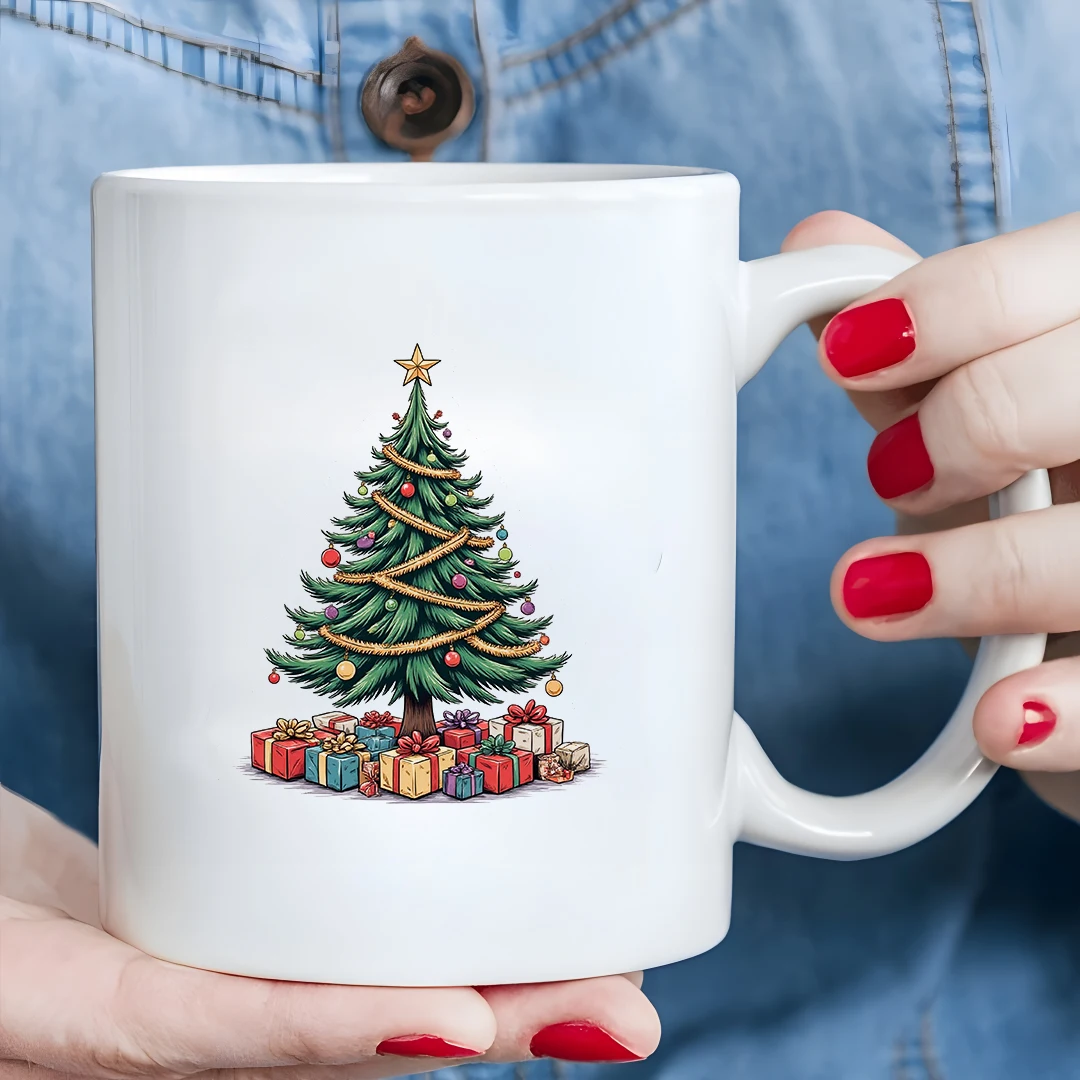 كوب سعة 11 أونصة + نمط شجرة عيد الميلاد الكرتونية + زينة ملونة هدية عيد الميلاد للأطفال زجاجة مياه كوب قهوة للمكتب العائلي