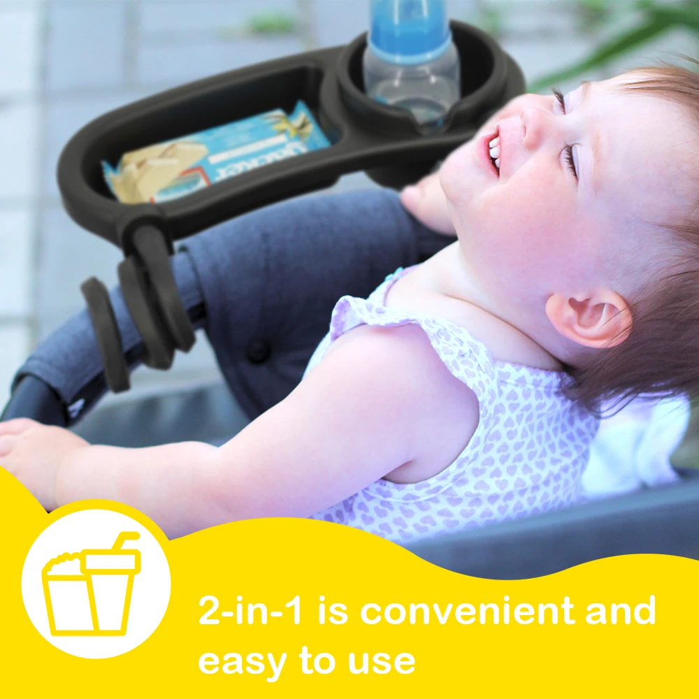 

Baby Stroller Silicone Snack & Cup Holder - Universal Spiral Clip On Tray for Kids, Portable Carriage Food/Drink Organizer