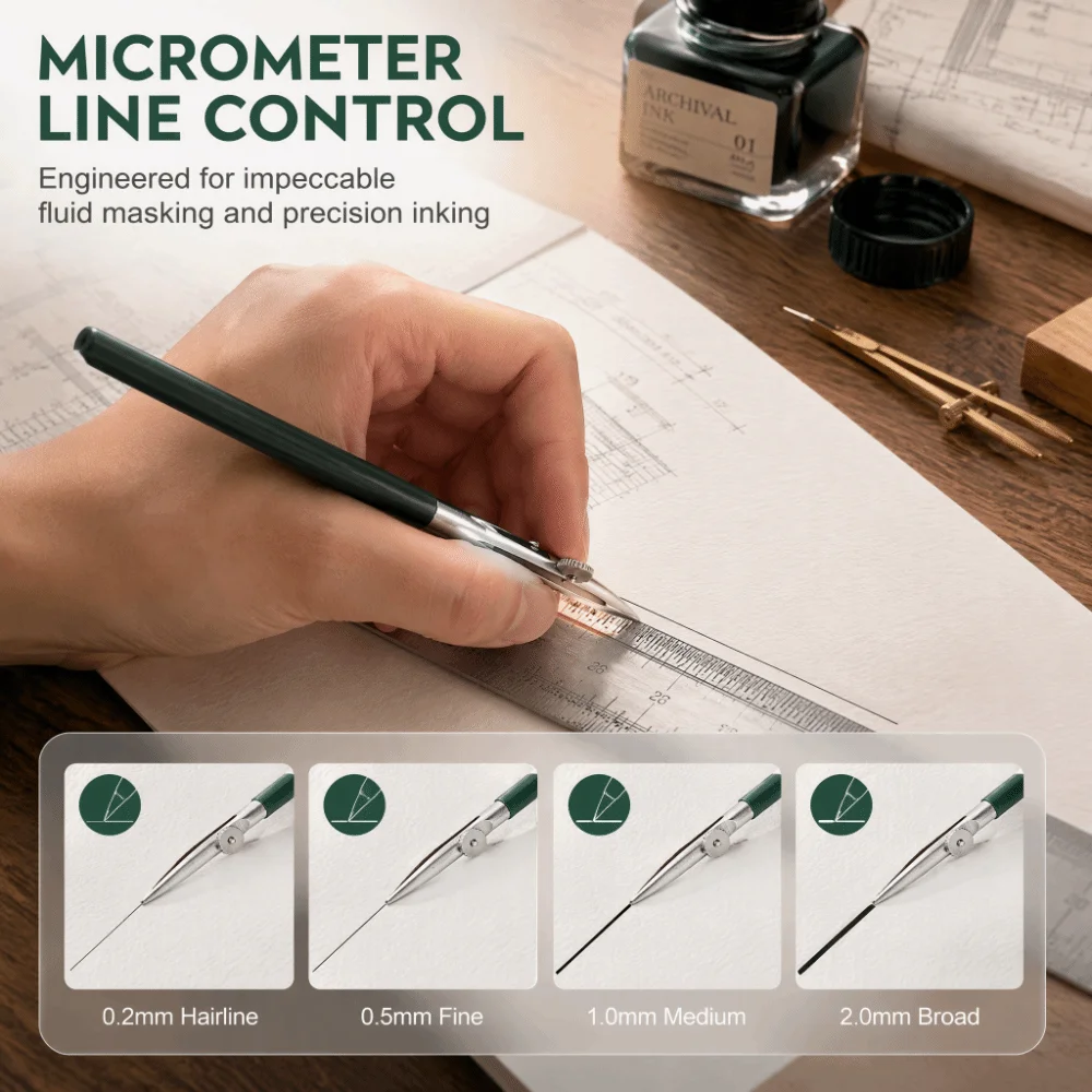 Precision Metal Masking Ruling Pen Green Handle Fine Artists Ruling Pen Multi Function Pen Art Painting Work