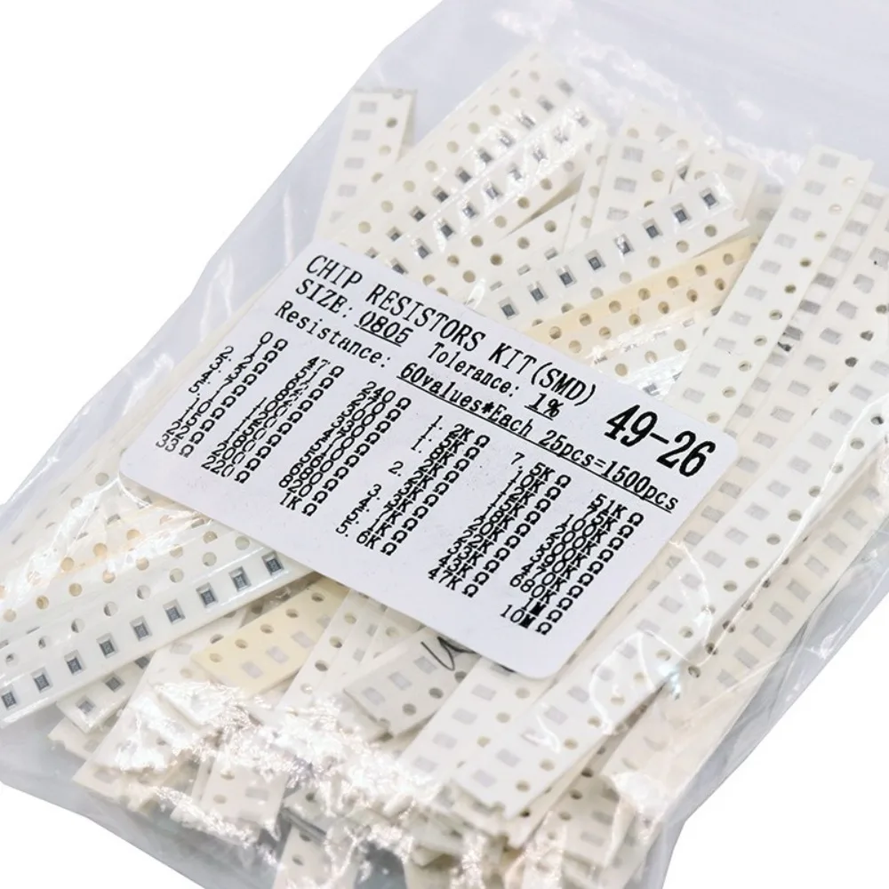 

1500Pcs 60 Values 0805 SMD Resistor Kit 0 Ohm to 10M Ohm 1% Tolerance Full Range Resistor Set with Jumper Function for Professio